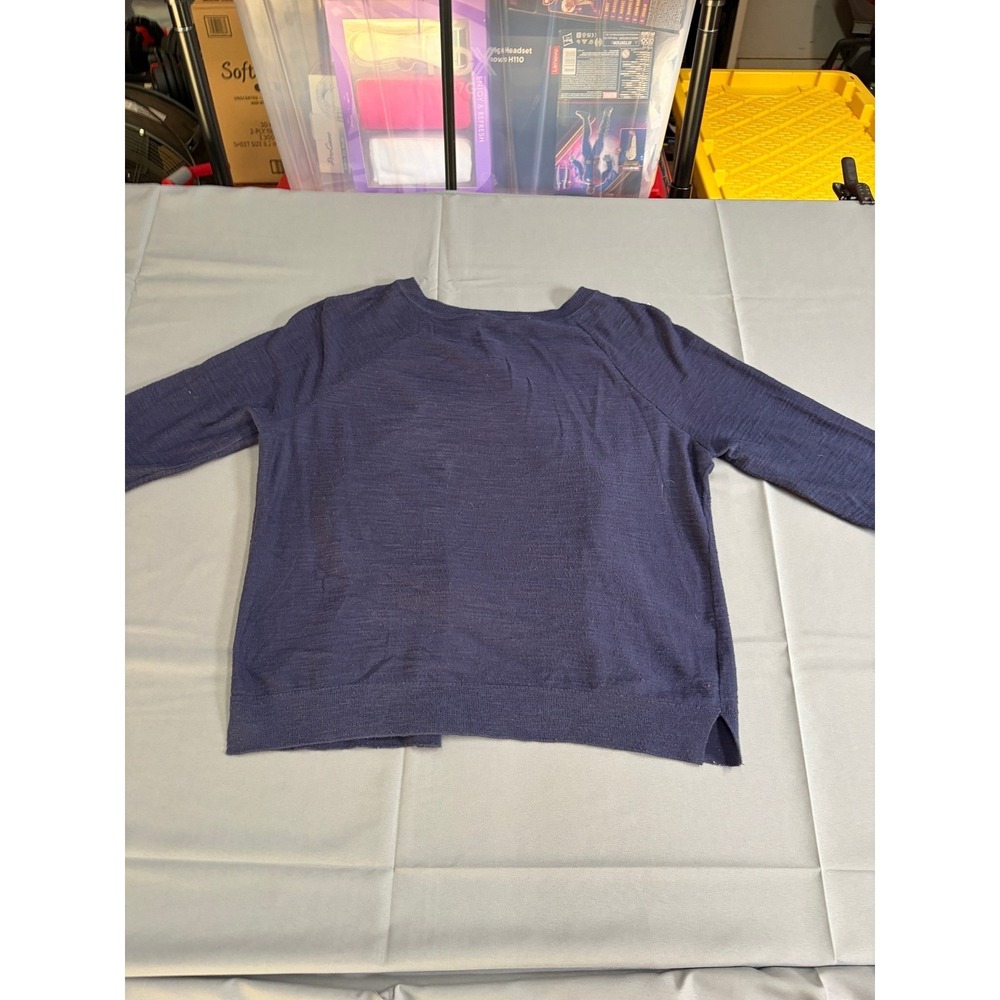 Loft Womens Navy Blue 100% Cotton Button Front Cardigan Sweater 3/4 Sleeve, M - Picture 4 of 14